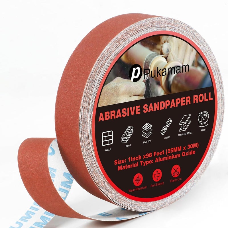 Pukamam Emery Cloth Roll, 320 Grit Sandpaper Roll, 1" x 98 Feet Long Red Continuous Sand Paper Roll, Wet and Dry Emory Cloths for Metal, Polishing and Surface Treatment of Wood,Furniture - Image 1